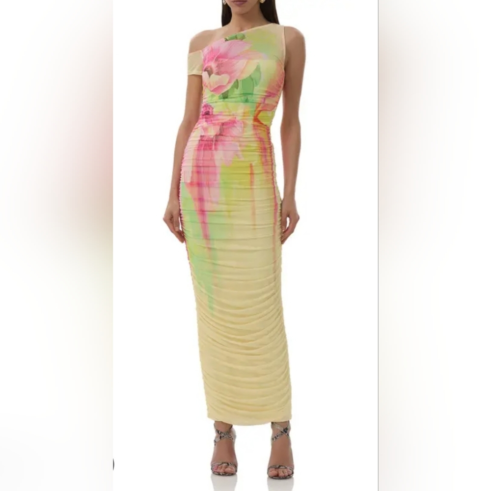 AFRM One-Shoulder Floral Maxi Dress in Yellow, Pink and Green